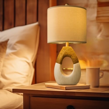 OYEARS Boho Table Lamps Bedroom Living Room Set 2 Small Farmhouse Rattan Table Lamp 19”Rustic Home Decoration Nightstand Bedside Lamp for Office Compatible with Smart Light Bulbs(Not Include Bulbs)