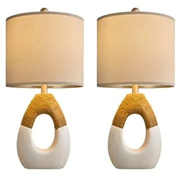 OYEARS Boho Table Lamps Bedroom Living Room Set 2 Small Farmhouse Rattan Table Lamp 19”Rustic Home Decoration Nightstand Bedside Lamp for Office Compatible with Smart Light Bulbs(Not Include Bulbs)