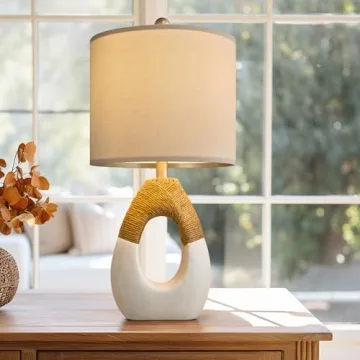 OYEARS Boho Table Lamps Bedroom Living Room Set 2 Small Farmhouse Rattan Table Lamp 19”Rustic Home Decoration Nightstand Bedside Lamp for Office Compatible with Smart Light Bulbs(Not Include Bulbs)