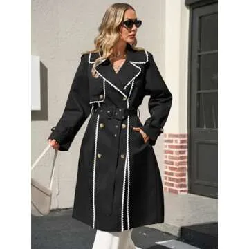 Cicy Bell Womens Long Trench Coat Casual Double Breasted Windproof Jacket Classic Lapel Overcoat with Belt