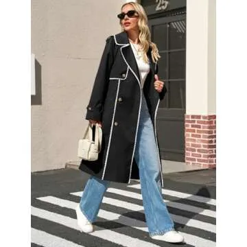 Cicy Bell Womens Long Trench Coat Casual Double Breasted Windproof Jacket Classic Lapel Overcoat with Belt