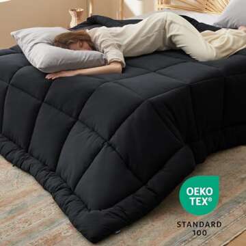 Bedsure Comforter Duvet Insert - Quilted Comforters Queen Size, All Season Duvet, GentleSoft™ Down Alternative Bedding, with 8 Tabs, Gifts for Women/Men, Black, Queen 88 x 88 Inches