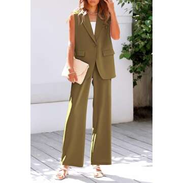 PRETTYGARDEN Women's 2 Piece Outfits Sleeveless Suit Vest and Wide Leg Pants Business Casual Blazer Sets