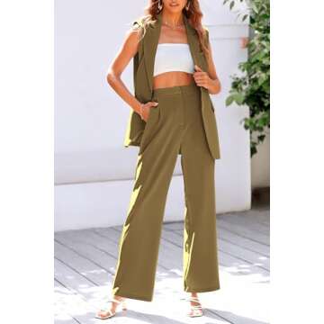PRETTYGARDEN Women's 2 Piece Outfits Sleeveless Suit Vest and Wide Leg Pants Business Casual Blazer Sets