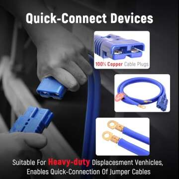 TOPDC Quick Connect Plug Jumper Cables,1 Gauge 30 Feet 800A Booster Cables with UL-Listed Clamps, Heavy Duty Automotive Booster Jumper Cables for Car, SUV and Trucks with Carry Bag(TD-S02P0130)