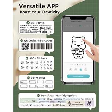 Makeid Q1 Label Maker Machine with Tape HD(300dpi), ONE-Click Time Printing Bluetooth Label Makers for Home Office, Compatible with iOS & Android - Clear Prints, Multiple Templates Font, Retro Design