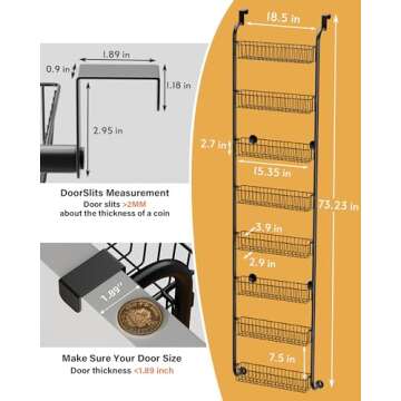 TIMEBAL 8 Tier Over The Door Pantry Organizer and Storage Rack with 8 Full Baskets, Metal Hanging & Wall Mounted Kitchen Storage Spice Rack, Bathroom Over Door Organizer-Black