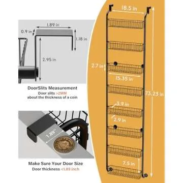TIMEBAL 8 Tier Over The Door Pantry Organizer and Storage Rack with 8 Full Baskets, Metal Hanging & Wall Mounted Kitchen Storage Spice Rack, Bathroom Over Door Organizer-Black