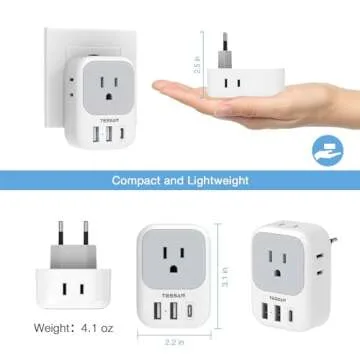 European Travel Plug Adapter USB C, TESSAN International Plug Adapter with 4 AC Outlets and 3 USB Ports, Type C Power Adaptor Charger for US to Most of Europe Iceland Spain Italy France Germany