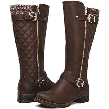 GLOBALWIN Women's Quilted Knee-High Boots Fall Winter Fashion Riding Brown Boots For Women Size 8.5M