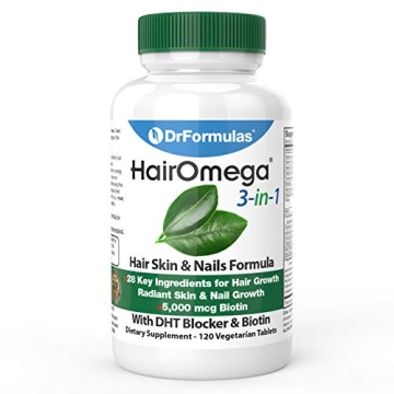 DrFormulas HairOmega 3-in-1 Hair Growth Vitamins with DHT Blocker, Biotin for Women & Men | Hair Ski...