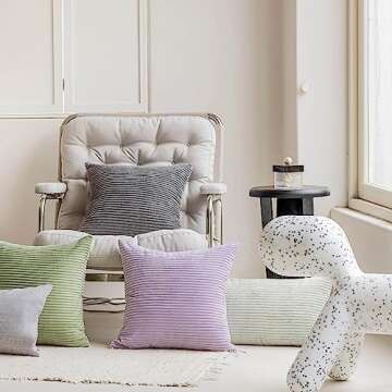 Home Brilliant Light Purple Pillow Covers 18x18 Set of 2 Striped Corduroy Throw Pillow Covers Cushion Covers for Office Couch Chair Bedroom, 18x18 Inch, Lavender