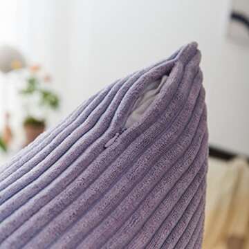Home Brilliant Light Purple Pillow Covers 18x18 Set of 2 Striped Corduroy Throw Pillow Covers Cushion Covers for Office Couch Chair Bedroom, 18x18 Inch, Lavender