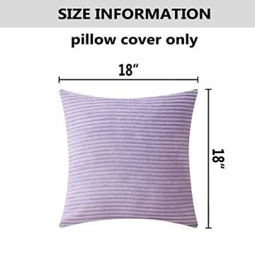 Home Brilliant Light Purple Pillow Covers 18x18 Set of 2 Striped Corduroy Throw Pillow Covers Cushion Covers for Office Couch Chair Bedroom, 18x18 Inch, Lavender