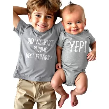 Tstars Did We Just Become Bestfriends? Matching Sibling Kids Shirt & Baby Bodysuit Set.