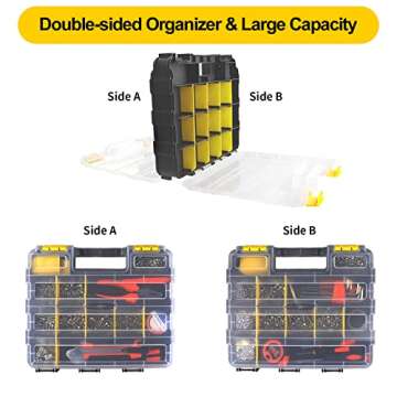 TMYIOYC Double Side Tool Box Organizer, Hardware Storage Box, Portable Small Parts Organizer with Re...