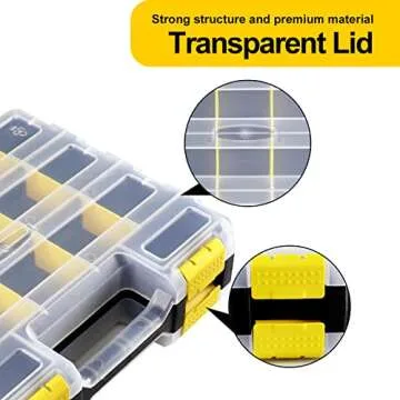 TMYIOYC Double Side Tool Box Organizer, Hardware Storage Box, Portable Small Parts Organizer with Removable Plastic Dividers for Screws, Nuts, Nails, Bolts