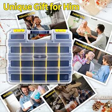 TMYIOYC Double Side Tool Box Organizer, Hardware Storage Box, Portable Small Parts Organizer with Removable Plastic Dividers for Screws, Nuts, Nails, Bolts