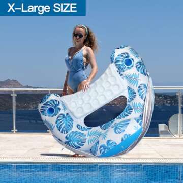 COOLCOOLDEE Pool Float with Canopy for Adults - XL Inflatable Lounge Chair with Adjustable Sun Shade Cover, Drink Cup Holder, Ergonomic Headrest