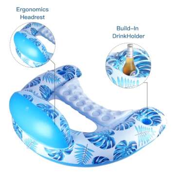 COOLCOOLDEE Pool Float with Canopy for Adults - XL Inflatable Lounge Chair with Adjustable Sun Shade Cover, Drink Cup Holder, Ergonomic Headrest