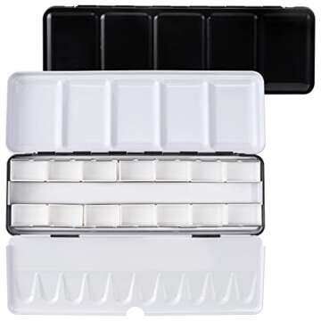 LOONENG Empty Watercolor Palette, Metal Watercolor Tin with Fold-Out Palette, Medium Watercolor Tray...