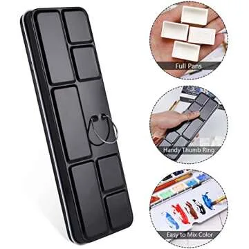 LOONENG Empty Watercolor Palette, Metal Watercolor Tin with Fold-Out Palette, Medium Watercolor Tray Palette with 14 Empty Watercolor Full Pans for Plein Air Painting, Acrylic and Oil Painting