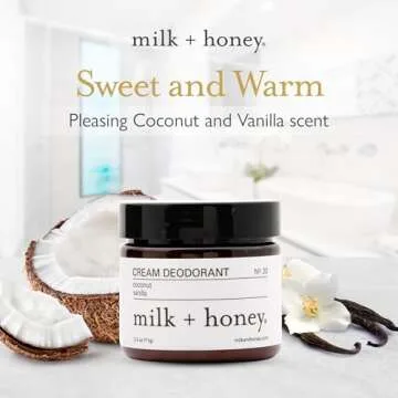 milk + honey Cream Deodorant No. 20, Aluminum Free Deodorant with Coconut and Vanilla, Natural Deodorant for Men and Women, for All Skin Types, 2.5 Oz