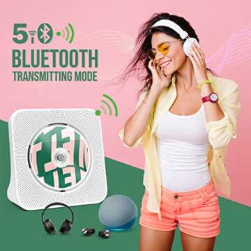 Kogoda Desktop CD Player Portable with Bluetooth,Dual Stereo Speakers, CD Music Player for Home with Remote Control,Dust Cover,FM Radio,LED Screen,3.5mm Jack AUX Input Output,White,Gift