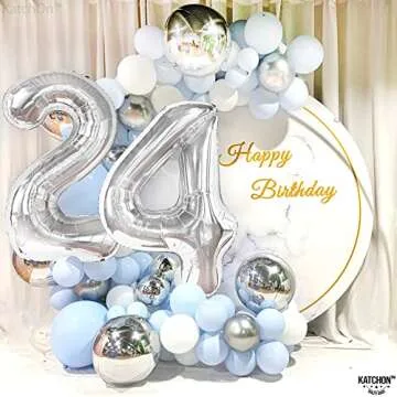 KatchOn, Huge Silver 24 Balloon Numbers - 40 Inch | Silver 24 Balloons, 24 Birthday Decor For Women | 24 Number Balloons, 24 Silver Balloons Birthdays | 24th Birthday Decorations For Women Silver