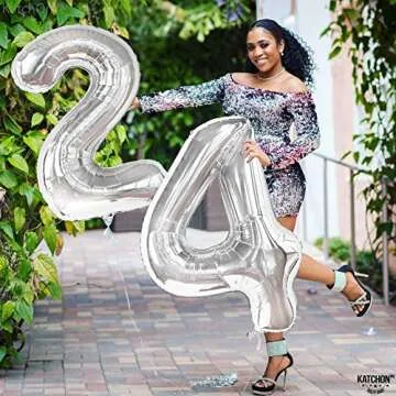 KatchOn, Huge Silver 24 Balloon Numbers - 40 Inch | Silver 24 Balloons, 24 Birthday Decor For Women | 24 Number Balloons, 24 Silver Balloons Birthdays | 24th Birthday Decorations For Women Silver