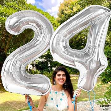 KatchOn, Huge Silver 24 Balloon Numbers - 40 Inch | Silver 24 Balloons, 24 Birthday Decor For Women | 24 Number Balloons, 24 Silver Balloons Birthdays | 24th Birthday Decorations For Women Silver
