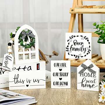 6 Pieces Farmhouse Tiered Tray Decor Bundle - Rustic Style Signs Set for Kitchen & Home