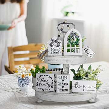 Farmhouse Tiered Tray Decor Bundle - 6 Rustic Pieces