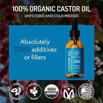 Eve Hansen Organic Castor Oil USDA Certified | Pure Carrier Oil for Eyelashes, Eyebrows, Hair, and Skin with Applicator (2oz)