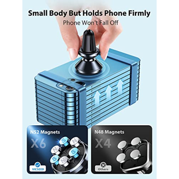 VICSEED Dainty Magnetic Phone Holder for Car - Strong Power Integrated Cast-Iron Vent Phone Magnet for Car Phone Mount 360° Rotation Fit for All Cell Phones, Cases