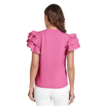 Verdusa Pink Ruffle Butterfly Sleeve Blouse Fashion Comfort