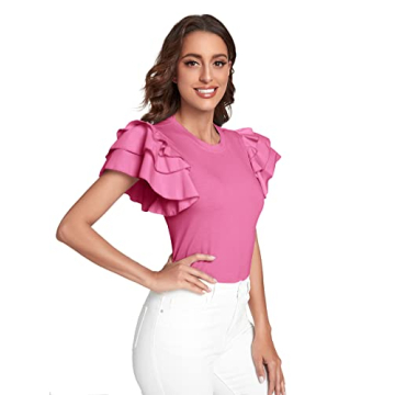 Verdusa Pink Ruffle Butterfly Sleeve Blouse Fashion Comfort