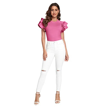 Verdusa Pink Ruffle Butterfly Sleeve Blouse Fashion Comfort