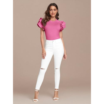 Verdusa Pink Ruffle Butterfly Sleeve Blouse Fashion Comfort