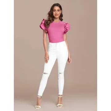 Verdusa Pink Ruffle Butterfly Sleeve Blouse Fashion Comfort