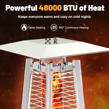 FOOWIN Patio Heater,48,000 BTU Outdoor Patio Heater with Wheels,Propane Patio Heater w/Waterproof Cover & Gloves,Quartz Glass Tube Pyramid Patio Heater for Outdoor Use,Party,Backyard,Garden,Bronze