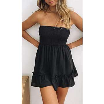Tsher Tube Top Dress for Women Summer Solid Strapless Mini Dresses, Off The shoudle Ruffle Beach Dre...