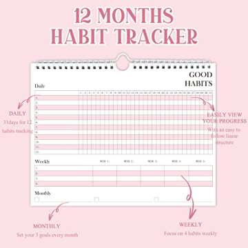 Habit Tracker Journal - Habit Tracker Calendar & Goal Tracker with Spiral Binding–Undated Weekly a...