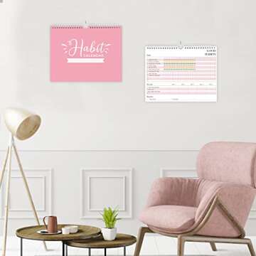 Habit Tracker Journal - Habit Tracker Calendar & Goal Tracker with Spiral Binding–Undated Weekly and Monthly Habit Tracker Planner to Boost Productivity with Habits Goals, 12Months, 8.5"x11” Pink