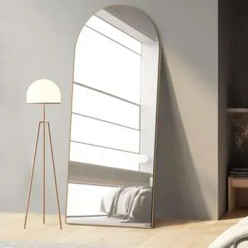 Pexfix Arched Full Length Mirror Arched Wall Mirror Floor Mirror with Stand Contemporary Full Length Mirror with Gold Wood Frame, 65''x22''