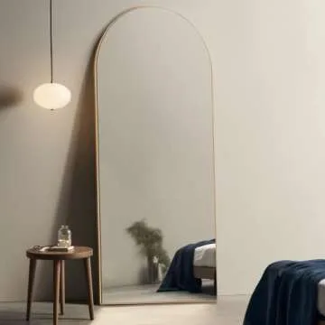Pexfix Arched Full Length Mirror Arched Wall Mirror Floor Mirror with Stand Contemporary Full Length Mirror with Gold Wood Frame, 65''x22''