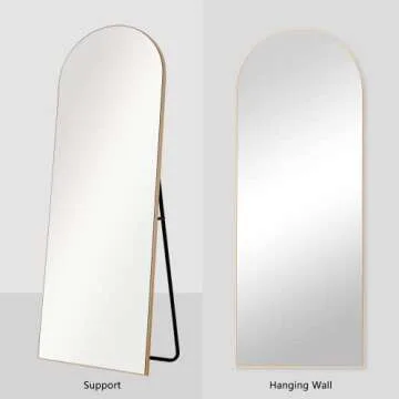 Pexfix Arched Full Length Mirror Arched Wall Mirror Floor Mirror with Stand Contemporary Full Length Mirror with Gold Wood Frame, 65''x22''