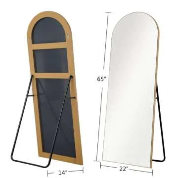 Pexfix Arched Full Length Mirror Arched Wall Mirror Floor Mirror with Stand Contemporary Full Length Mirror with Gold Wood Frame, 65''x22''