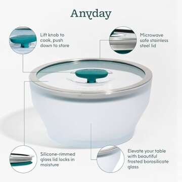 Anyday Cookware Microwave Dish Starter Set, Includes 2 Microwave-Safe Large Glass Storage Containers with Lids for Steaming, Roasting, Serving & Storing Food, 7.9" Deep Dish & 8.7” Shallow Dish