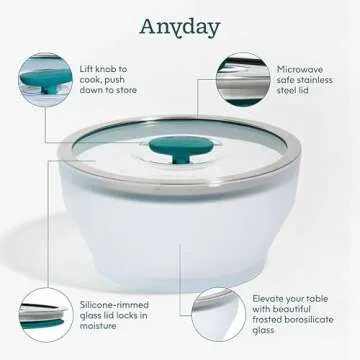 Anyday Cookware Microwave Dish Starter Set, Includes 2 Microwave-Safe Large Glass Storage Containers with Lids for Steaming, Roasting, Serving & Storing Food, 7.9" Deep Dish & 8.7” Shallow Dish